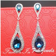 Elegant and Beautiful Diamante Aqua Blue with White Crystal Earrings